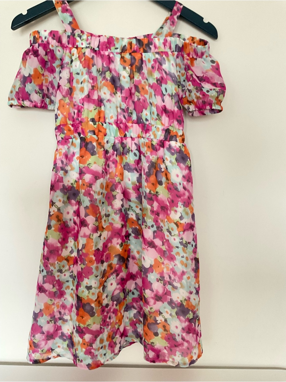 HYPE Girls Floral Off-Shoulder  Dress - Pink & Orange Size 7